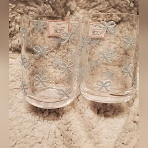 2 Cupcakes & Cashmere Blue BOW Acrylic Tumbler Cups 4.75" Coquette Baby Shower